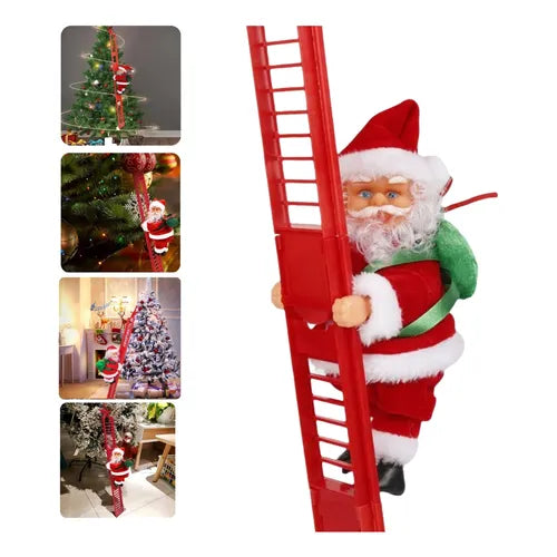 SANTA CLAUS EN ESCALERA ROJA, MOVIMIENTO Y SONIDOS.