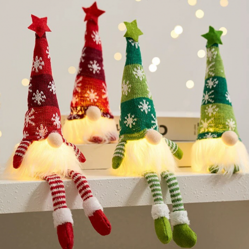 PACK DE 2 ELFOS DECORATIVOS SENTADOS VERDE Y ROJO CON LUCES LED