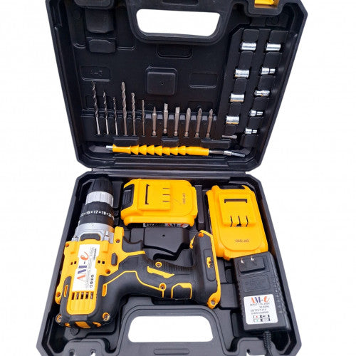 🔨 SET DE TALADRO 21V HASS/AM – 2 BATERÍAS + 26 PIEZAS (AMARILLO)